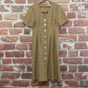 Boutique Dress Women's Medium Yellow Multicolor Plaid Casual Work Button Front